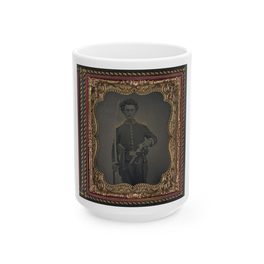 Unidentified Soldier In Union Cavalry Uniform With Savage Revolver And Sword (U.S. Civil War) White Coffee Mug-15oz-The Sticker Space