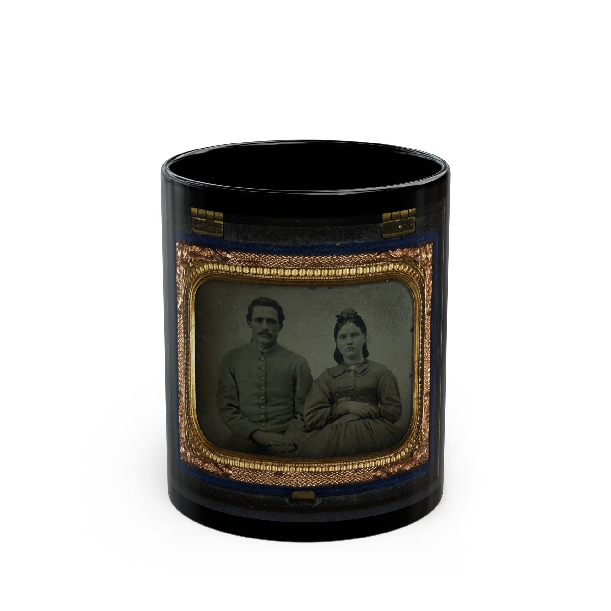 Unidentified Soldier In Union First Sergeant's Uniform And Unidentified Woman In Dress (U.S. Civil War) Black Coffee Mug-11oz-The Sticker Space