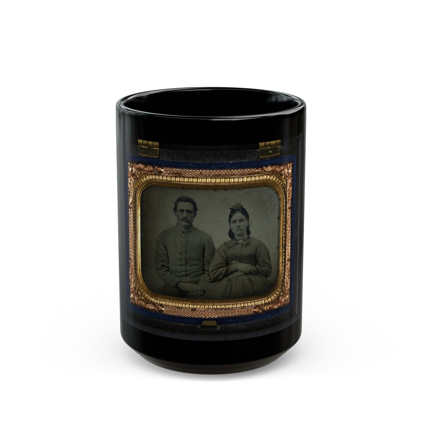 Unidentified Soldier In Union First Sergeant's Uniform And Unidentified Woman In Dress (U.S. Civil War) Black Coffee Mug-15oz-The Sticker Space