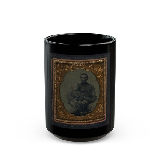 Unidentified Soldier In Union First Sergeant's Uniform With Small Child On Lap (U.S. Civil War) Black Coffee Mug-15oz-The Sticker Space