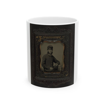 Unidentified Soldier In Union Frock Coat And Forage Cap Holding Book (U.S. Civil War) White Coffee Mug-11oz-The Sticker Space