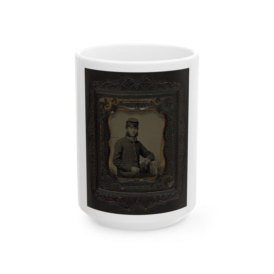 Unidentified Soldier In Union Frock Coat And Forage Cap Holding Book (U.S. Civil War) White Coffee Mug-15oz-The Sticker Space