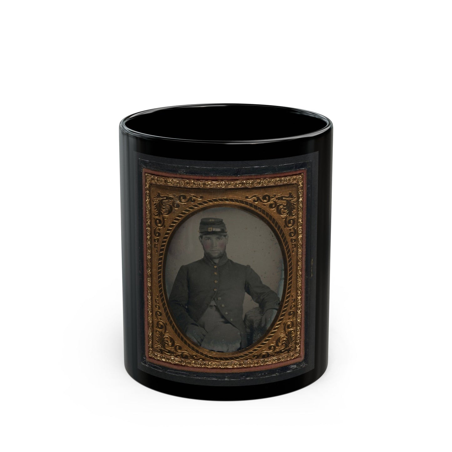 Unidentified Soldier In Union Frock Coat And Forage Cap (U.S. Civil War) Black Coffee Mug-11oz-The Sticker Space