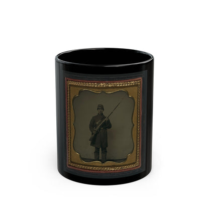 Unidentified Soldier In Union Frock Coat And Forage Cap With Bayoneted Musket (U.S. Civil War) Black Coffee Mug-11oz-The Sticker Space