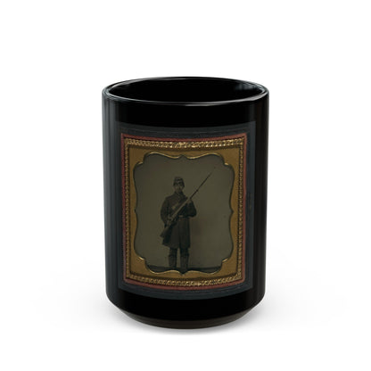 Unidentified Soldier In Union Frock Coat And Forage Cap With Bayoneted Musket (U.S. Civil War) Black Coffee Mug-15oz-The Sticker Space