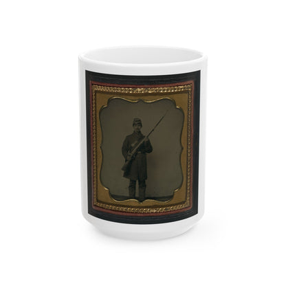 Unidentified Soldier In Union Frock Coat And Forage Cap With Bayoneted Musket (U.S. Civil War) White Coffee Mug-15oz-The Sticker Space