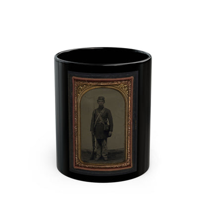 Unidentified Soldier In Union Frock Coat And Forage Cap With Cap Box, Cartridge Pouch, And Bayoneted Musket (U.S. Civil War) Black Coffee Mug-11oz-The Sticker Space