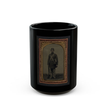 Unidentified Soldier In Union Frock Coat And Forage Cap With Cap Box, Cartridge Pouch, And Bayoneted Musket (U.S. Civil War) Black Coffee Mug-15oz-The Sticker Space