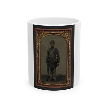 Unidentified Soldier In Union Frock Coat And Forage Cap With Cap Box, Cartridge Pouch, And Bayoneted Musket (U.S. Civil War) White Coffee Mug-11oz-The Sticker Space