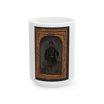 Unidentified Soldier In Union Frock Coat And Forage Cap With Saber And Musket (U.S. Civil War) White Coffee Mug-15oz-The Sticker Space