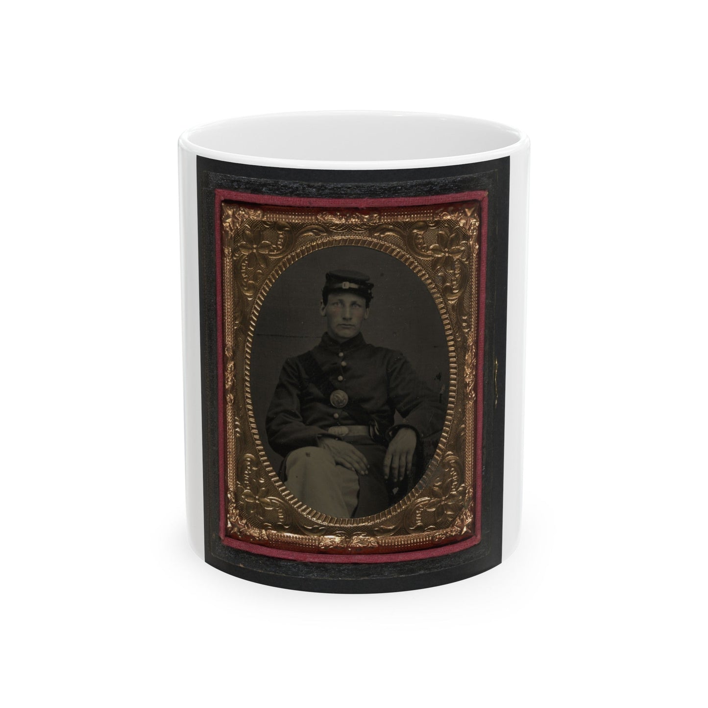 Unidentified Soldier In Union Frock Coat And Forage Cap With Union Eagle Breast Plate (U.S. Civil War) White Coffee Mug-11oz-The Sticker Space