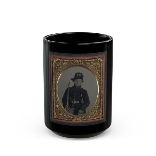 Unidentified Soldier In Union Frock Coat And Hardee Hat With Model 1860 Light Cavalry Saber And Colt Army Model 1860 Revolver (U.S. Civil War) Black Coffee Mug-15oz-The Sticker Space