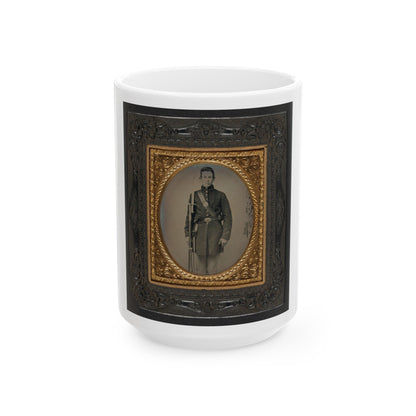 Unidentified Soldier In Union Frock Coat With Musket And Attached Sword Bayonet (U.S. Civil War) White Coffee Mug-15oz-The Sticker Space