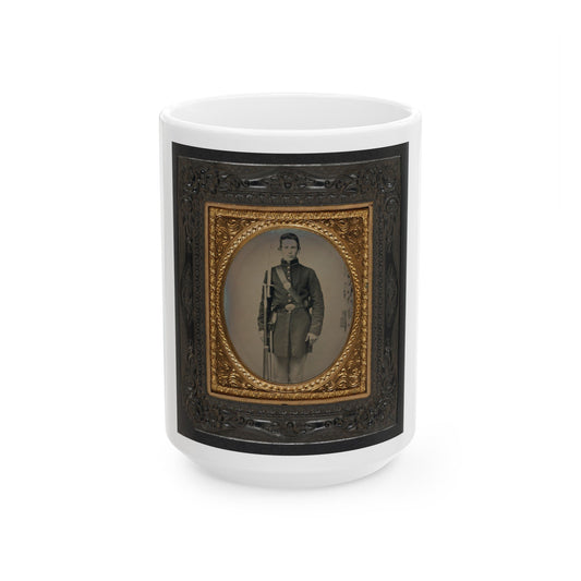 Unidentified Soldier In Union Frock Coat With Musket And Attached Sword Bayonet (U.S. Civil War) White Coffee Mug-15oz-The Sticker Space