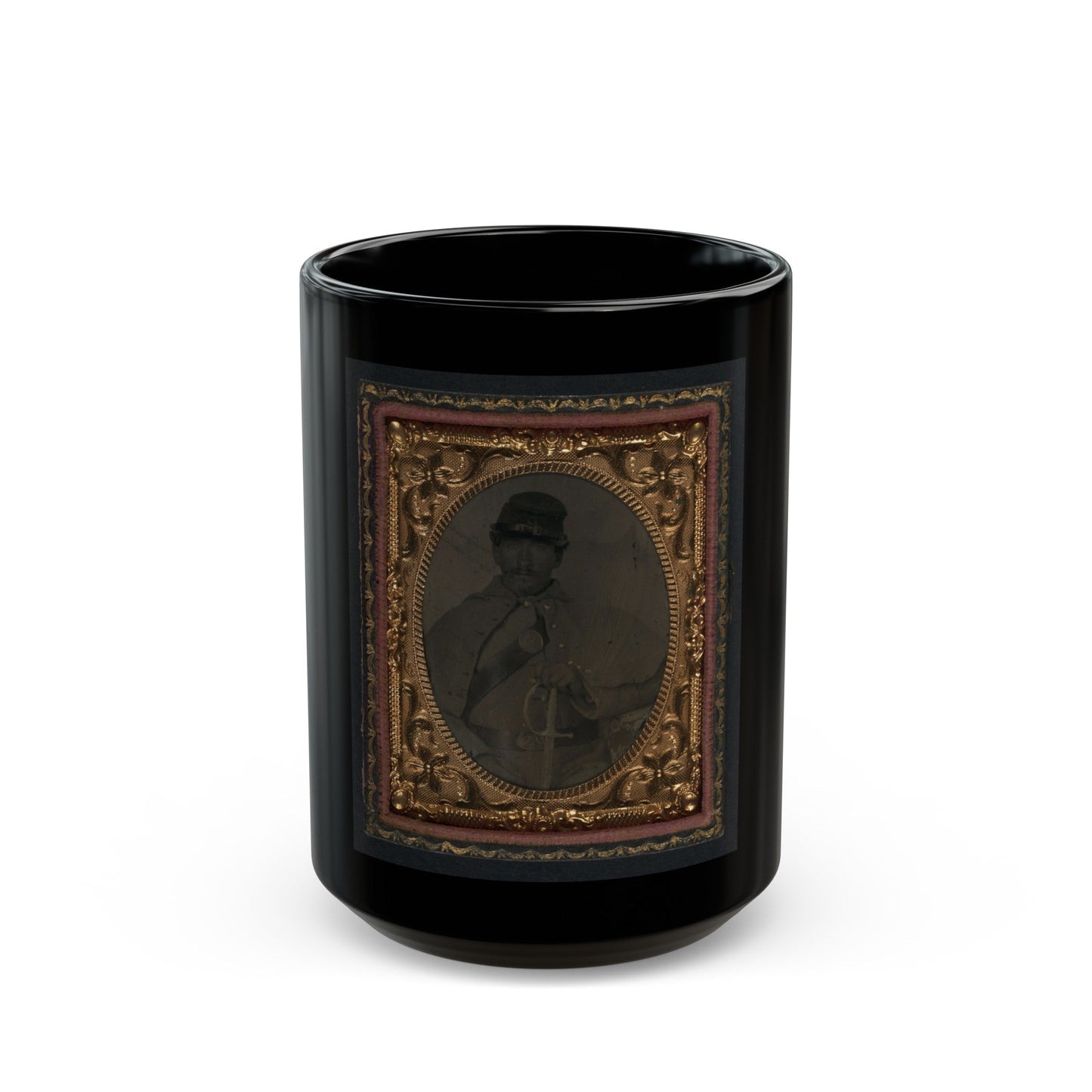 Unidentified Soldier In Union Great Coat And Company D Forage Hat With Sword (U.S. Civil War) Black Coffee Mug-15oz-The Sticker Space