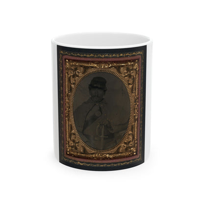 Unidentified Soldier In Union Great Coat And Company D Forage Hat With Sword (U.S. Civil War) White Coffee Mug-11oz-The Sticker Space