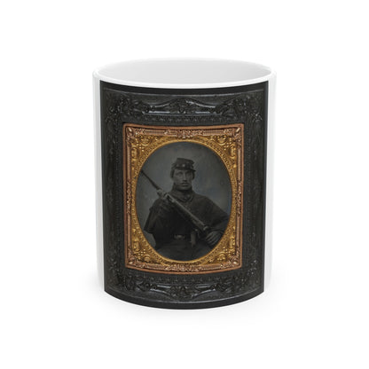 Unidentified Soldier In Union Greatcoat And Company C Forage Cap With Musket (U.S. Civil War) White Coffee Mug-11oz-The Sticker Space