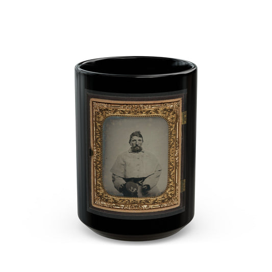 Unidentified Soldier In Union Greatcoat Holding Kepi With Infantry Company A Insignia (U.S. Civil War) Black Coffee Mug-15oz-The Sticker Space