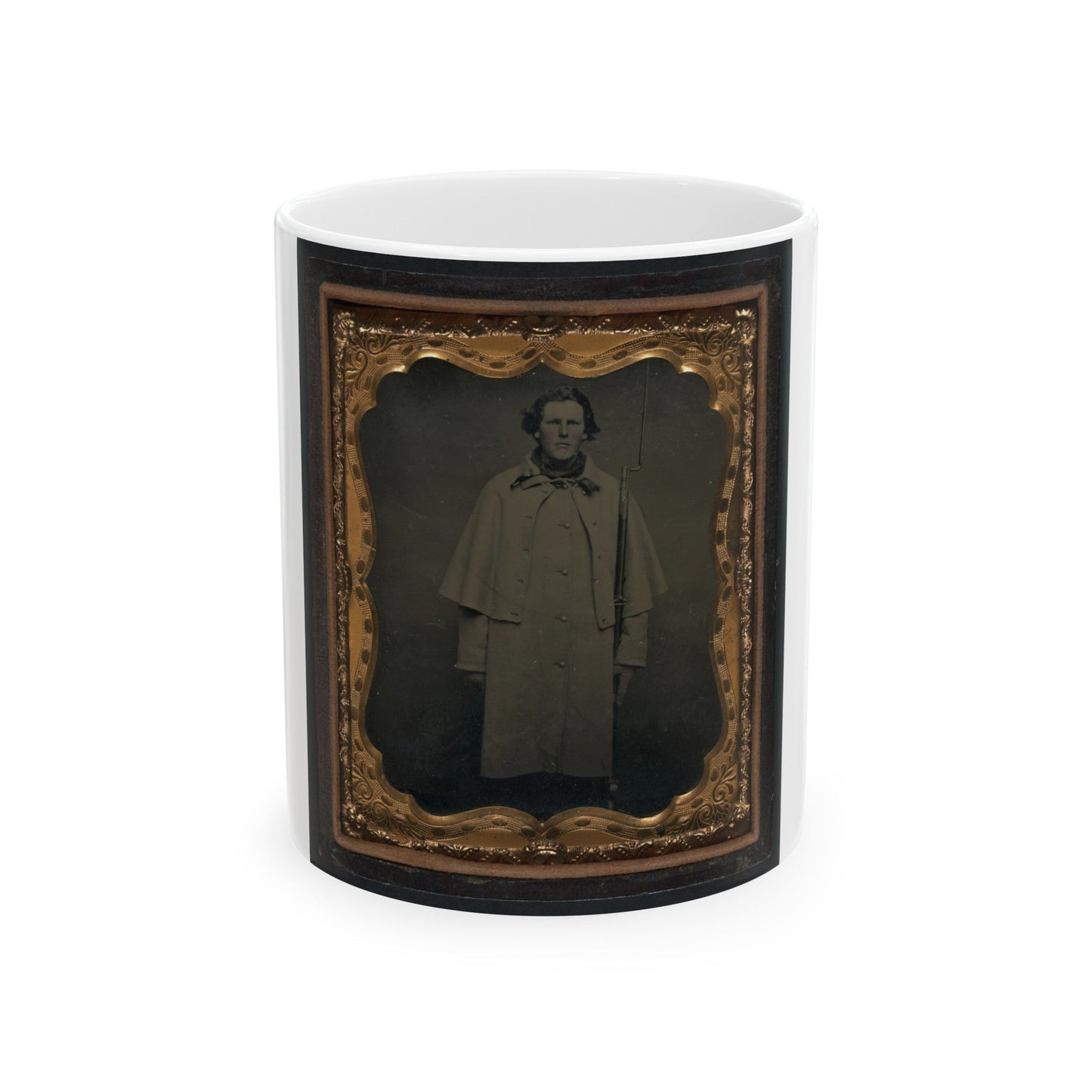 Unidentified Soldier In Union Greatcoat With Bayoneted Musket (U.S. Civil War) White Coffee Mug-11oz-The Sticker Space