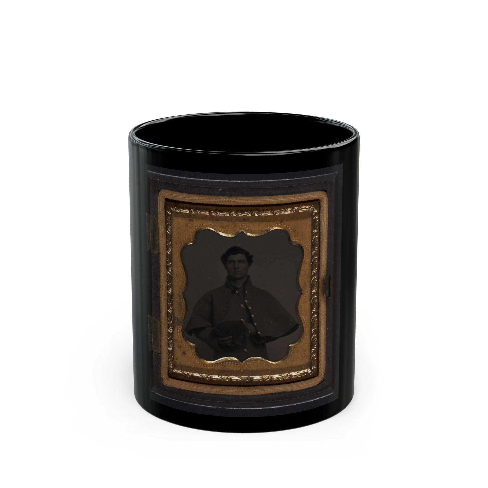 Unidentified Soldier In Union Greatcoat With Forage Cap (U.S. Civil War) Black Coffee Mug-11oz-The Sticker Space