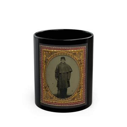 Unidentified Soldier In Union Greatcoat With Forage Hat Standing With Bayoneted Musket (U.S. Civil War) Black Coffee Mug-11oz-The Sticker Space