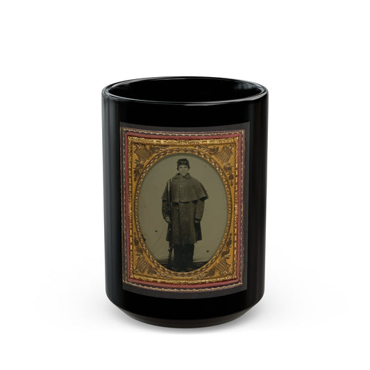 Unidentified Soldier In Union Greatcoat With Forage Hat Standing With Bayoneted Musket (U.S. Civil War) Black Coffee Mug-15oz-The Sticker Space