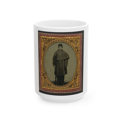 Unidentified Soldier In Union Greatcoat With Forage Hat Standing With Bayoneted Musket (U.S. Civil War) White Coffee Mug-15oz-The Sticker Space