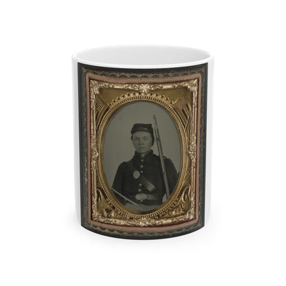 Unidentified Soldier In Union Infantry Uniform And State Of New York Beltplate With Musket (U.S. Civil War) White Coffee Mug-11oz-The Sticker Space