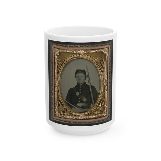 Unidentified Soldier In Union Infantry Uniform And State Of New York Beltplate With Musket (U.S. Civil War) White Coffee Mug-15oz-The Sticker Space