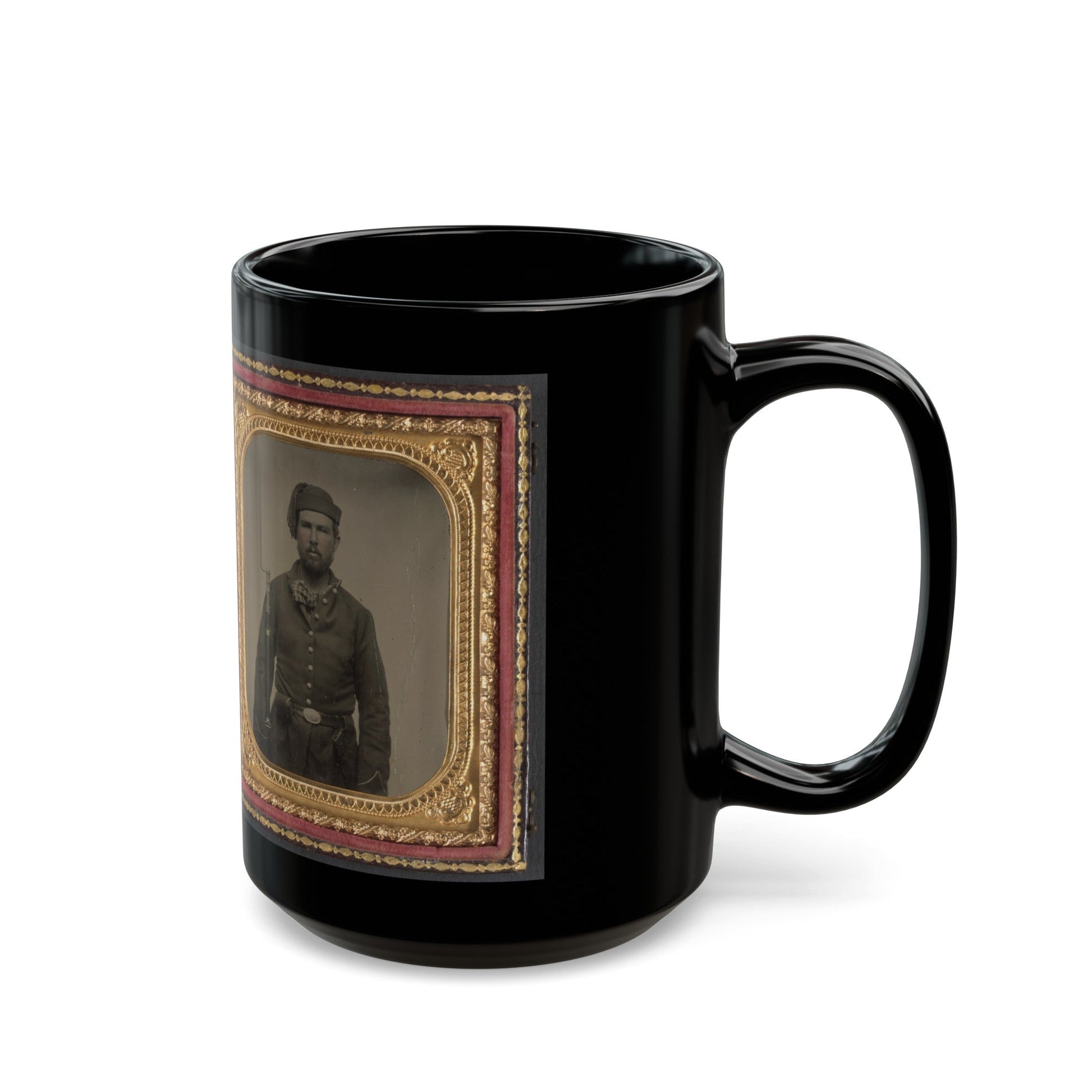 Unidentified Soldier In Union Infantry Uniform And Volunteer Maine Militia Belt Buckle With Bayoneted Musket (U.S. Civil War) Black Coffee Mug-The Sticker Space