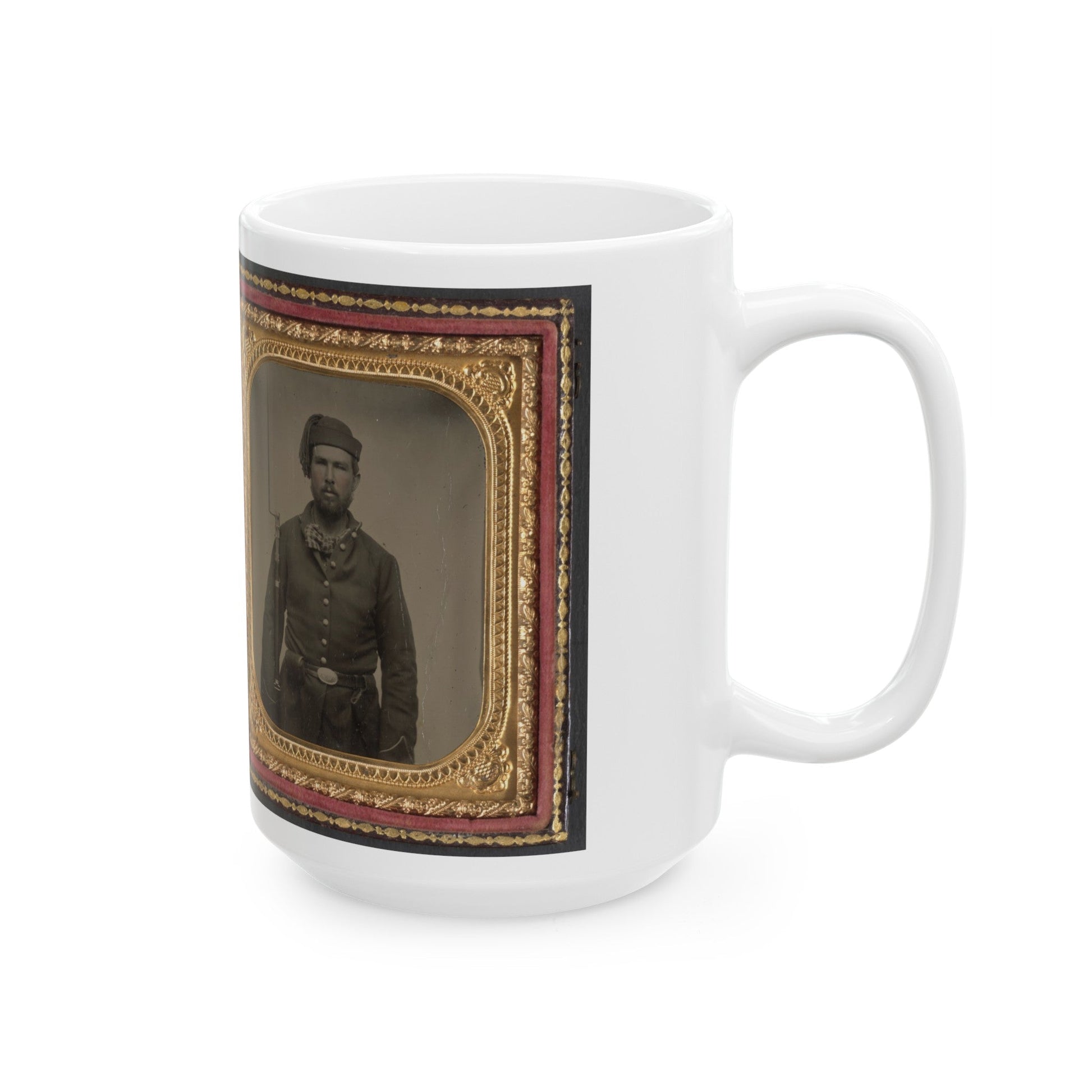 Unidentified Soldier In Union Infantry Uniform And Volunteer Maine Militia Belt Buckle With Bayoneted Musket (U.S. Civil War) White Coffee Mug-The Sticker Space