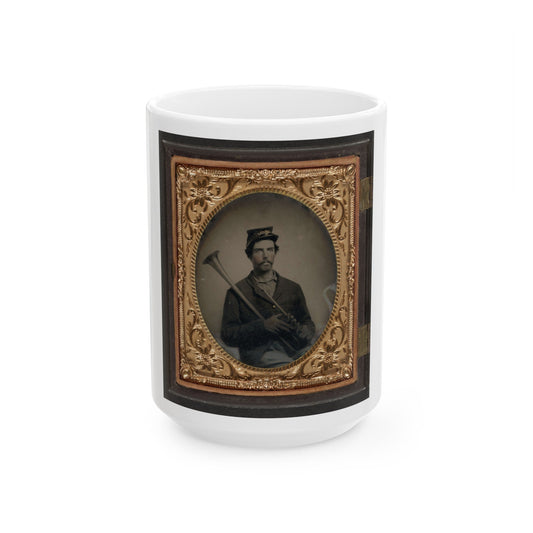 Unidentified Soldier In Union Infantry Uniform With Saxhorn (U.S. Civil War) White Coffee Mug-15oz-The Sticker Space