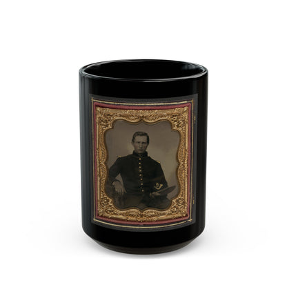 Unidentified Soldier In Union Infantry Uniform With Shoulder Scales Holding Hardee Hat With Company A Insignia (U.S. Civil War) Black Coffee Mug-15oz-The Sticker Space