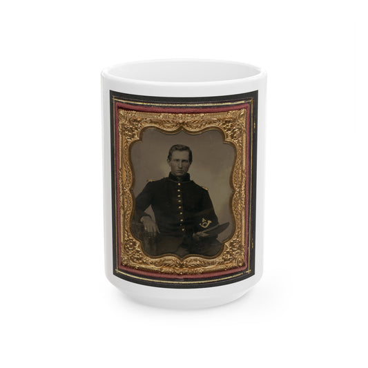 Unidentified Soldier In Union Infantry Uniform With Shoulder Scales Holding Hardee Hat With Company A Insignia (U.S. Civil War) White Coffee Mug-15oz-The Sticker Space