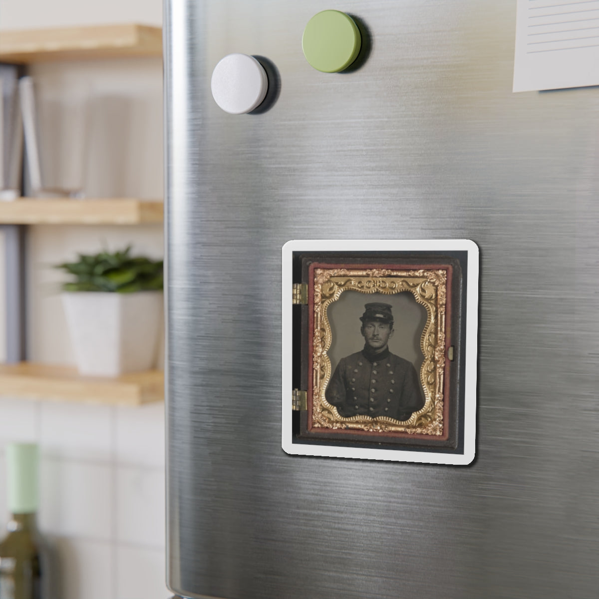 Unidentified Soldier In Union Jacket With Massachusetts State Seal Buttons (U.S. Civil War) Refrigerator Magnet-The Sticker Space