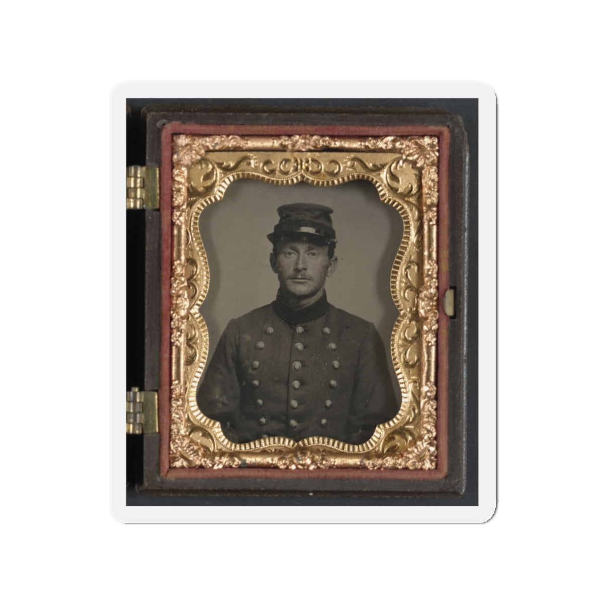 Unidentified Soldier In Union Jacket With Massachusetts State Seal Buttons (U.S. Civil War) Refrigerator Magnet-3" x 3"-The Sticker Space