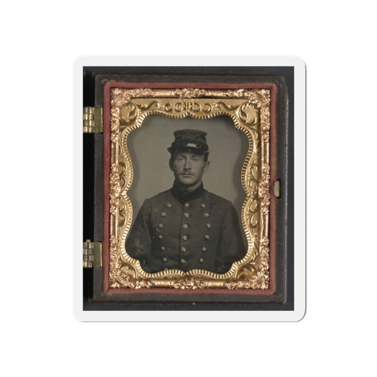 Unidentified Soldier In Union Jacket With Massachusetts State Seal Buttons (U.S. Civil War) Refrigerator Magnet-5" x 5"-The Sticker Space