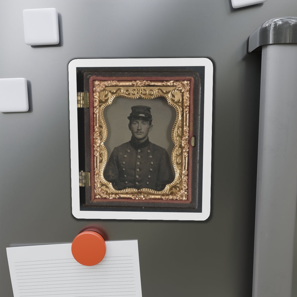 Unidentified Soldier In Union Jacket With Massachusetts State Seal Buttons (U.S. Civil War) Refrigerator Magnet-The Sticker Space