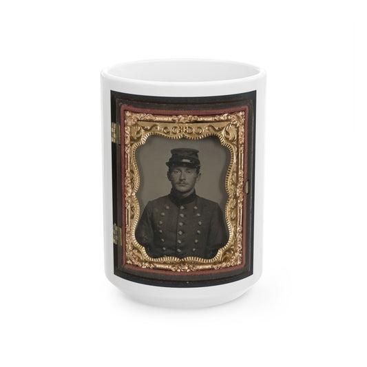 Unidentified Soldier In Union Jacket With Massachusetts State Seal Buttons (U.S. Civil War) White Coffee Mug-15oz-The Sticker Space