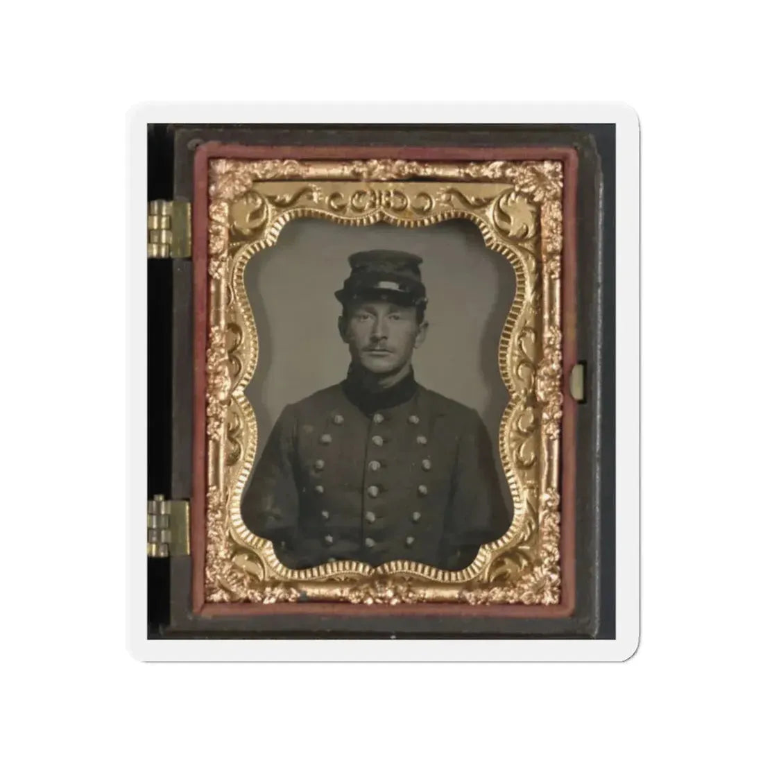 Unidentified Soldier In Union Jacket With Massachusetts State Seal Buttons (U.S. Civil War) Refrigerator Magnet 2 Inch Die-Cut - The Sticker Space