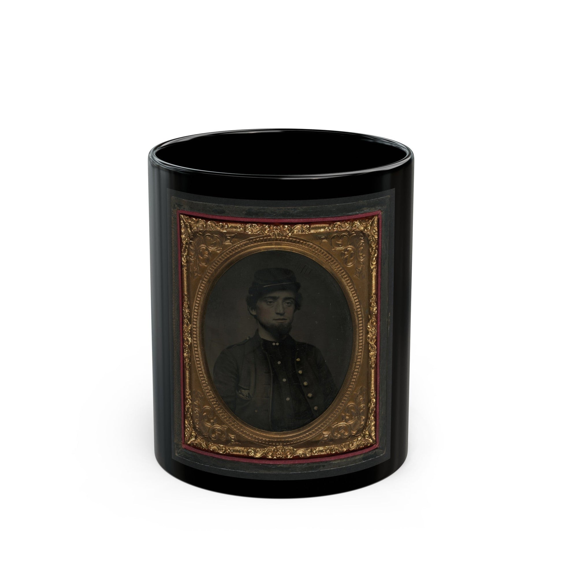 Unidentified Soldier In Union Kepi And Sack Coat (U.S. Civil War) Black Coffee Mug-11oz-The Sticker Space