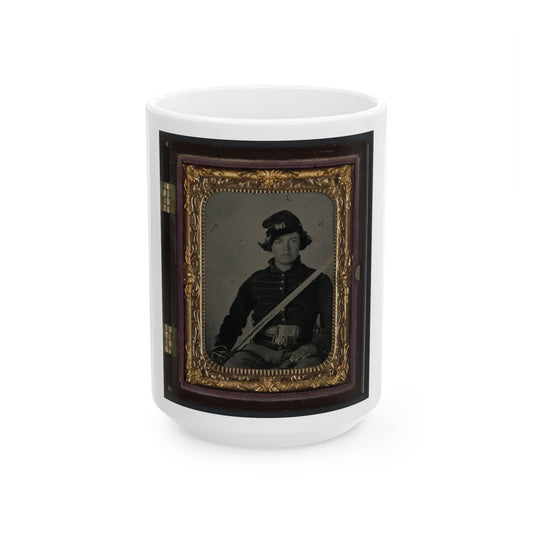 Unidentified Soldier In Union Musician Uniform And Two Belts With Cavalry Saber (U.S. Civil War) White Coffee Mug-15oz-The Sticker Space