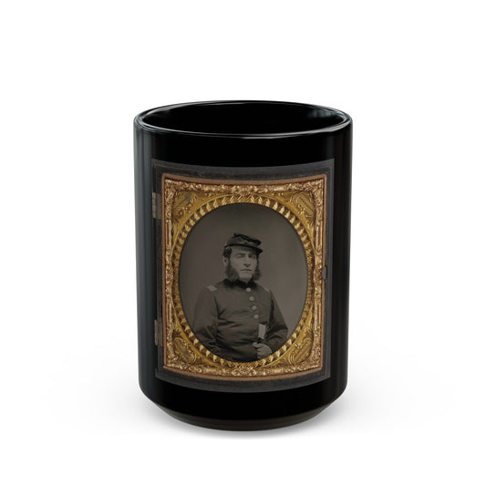 Unidentified Soldier In Union Officers's Uniform And Connecticut State Seal Buttons (U.S. Civil War) Black Coffee Mug-15oz-The Sticker Space