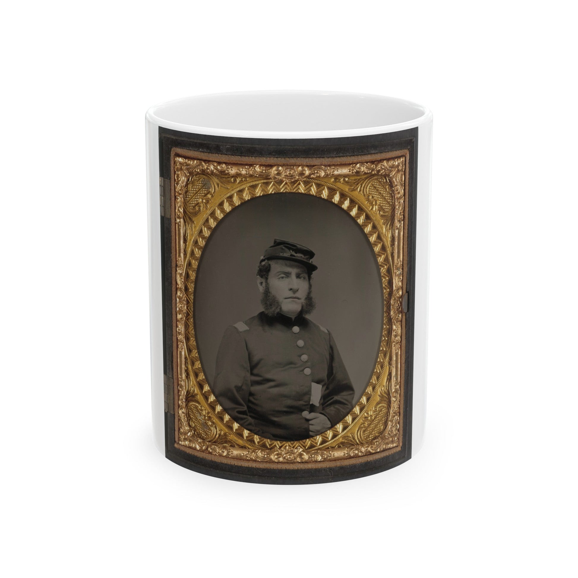 Unidentified Soldier In Union Officers's Uniform And Connecticut State Seal Buttons (U.S. Civil War) White Coffee Mug-11oz-The Sticker Space