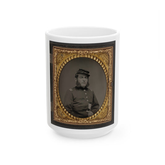 Unidentified Soldier In Union Officers's Uniform And Connecticut State Seal Buttons (U.S. Civil War) White Coffee Mug-15oz-The Sticker Space