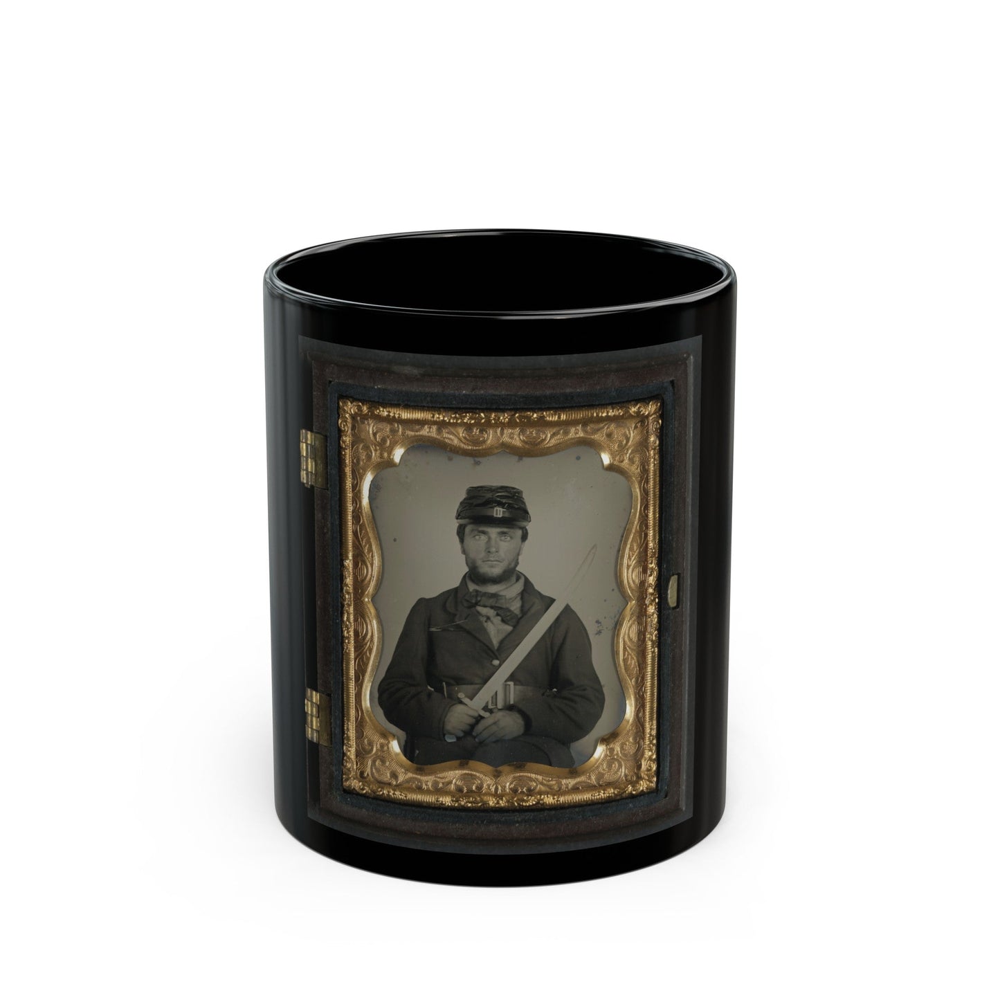 Unidentified Soldier In Union Rifleman Uniform With Saber Bayonet (U.S. Civil War) Black Coffee Mug-11oz-The Sticker Space