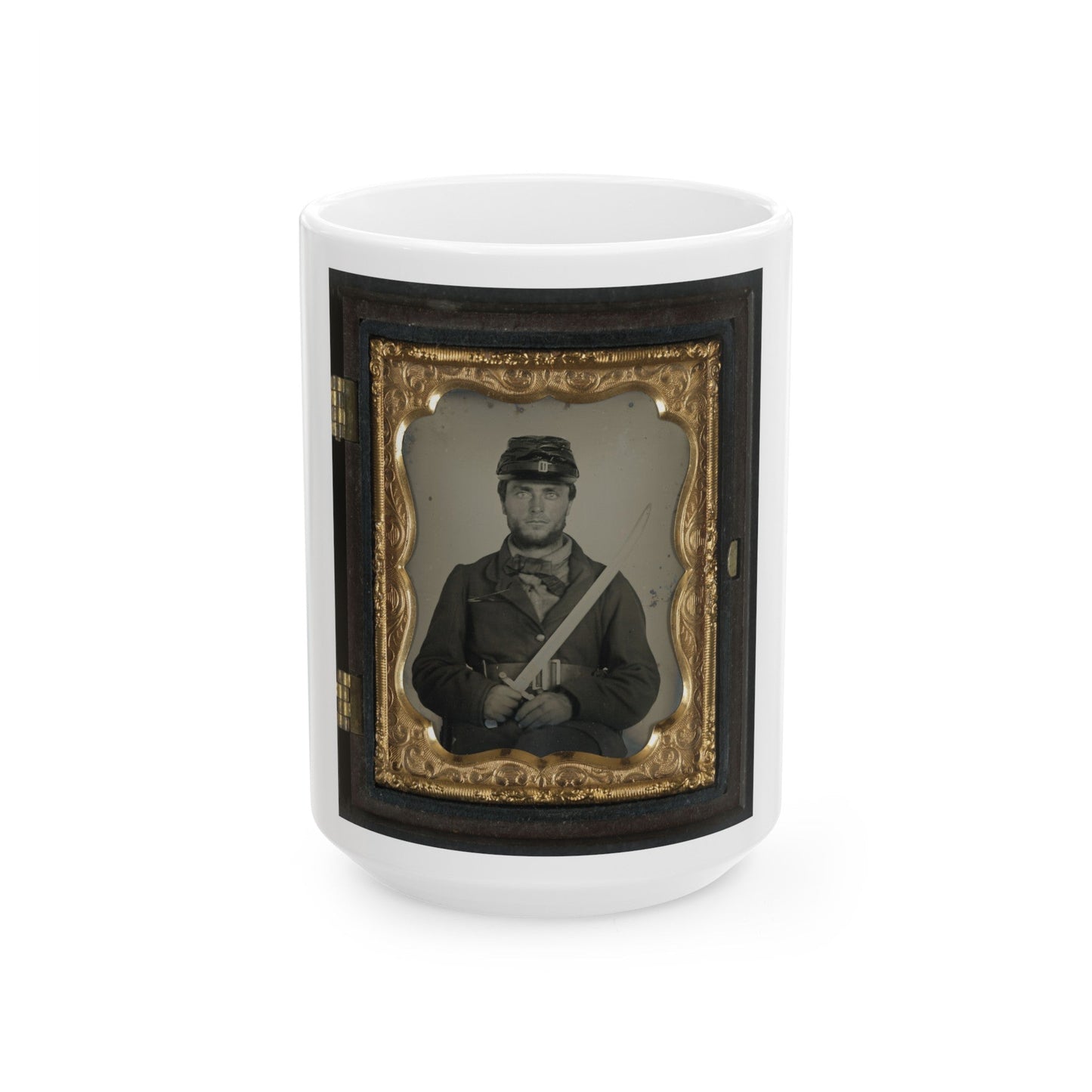 Unidentified Soldier In Union Rifleman Uniform With Saber Bayonet (U.S. Civil War) White Coffee Mug-15oz-The Sticker Space