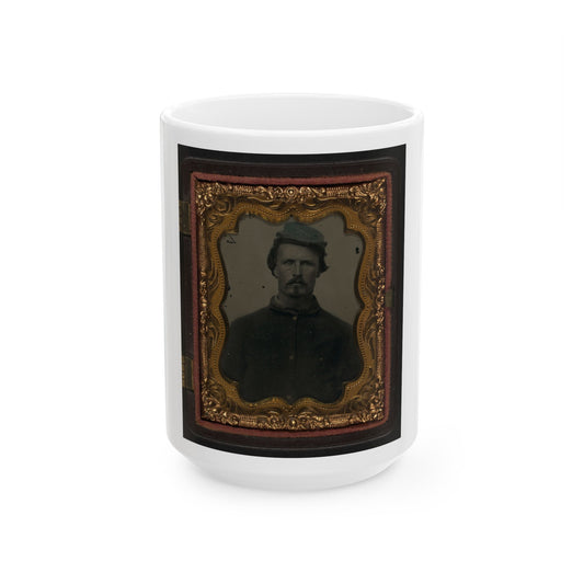 Unidentified Soldier In Union Sack Coat And Cavalry Forage Cap (U.S. Civil War) White Coffee Mug-15oz-The Sticker Space