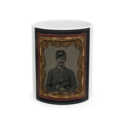 Unidentified Soldier In Union Sack Coat And Company C Forage Cap With Colt Revolver (U.S. Civil War) White Coffee Mug-11oz-The Sticker Space