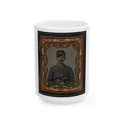 Unidentified Soldier In Union Sack Coat And Company C Forage Cap With Colt Revolver (U.S. Civil War) White Coffee Mug-15oz-The Sticker Space